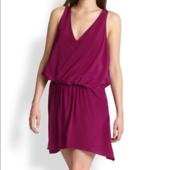ELIZABETH AND JAMES FUSCHIA SILK FLOWY SHORT DRESS - Picture 3 of 12